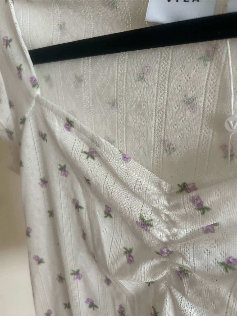 NWT Vila Floral Pointelle Knit Top Size Large Cottagecore Milkmaid Baby Tee - Picture 5 of 7